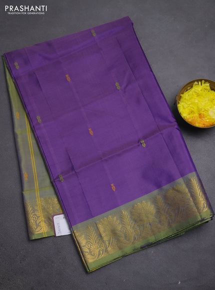 Banana pith saree violet and green with thread woven buttas and zari woven border