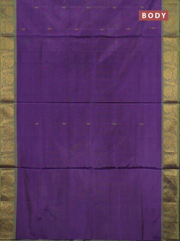 Banana pith saree violet and green with thread woven buttas and zari woven border