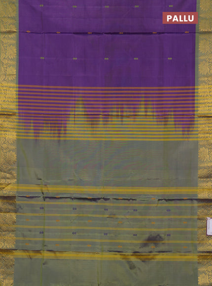 Banana pith saree violet and green with thread woven buttas and zari woven border