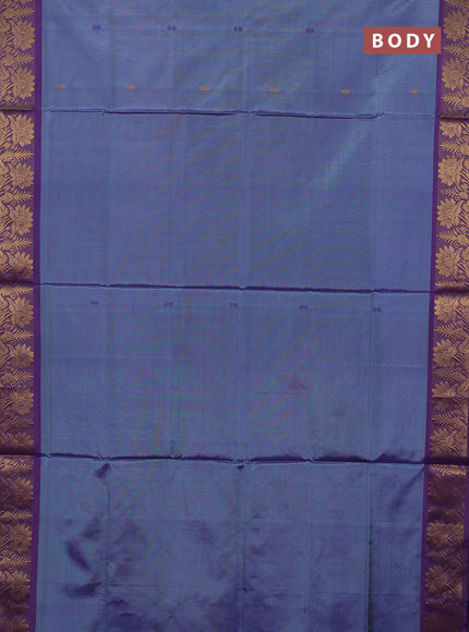 Banana pith saree blue shade and violet with thread woven buttas and zari woven border