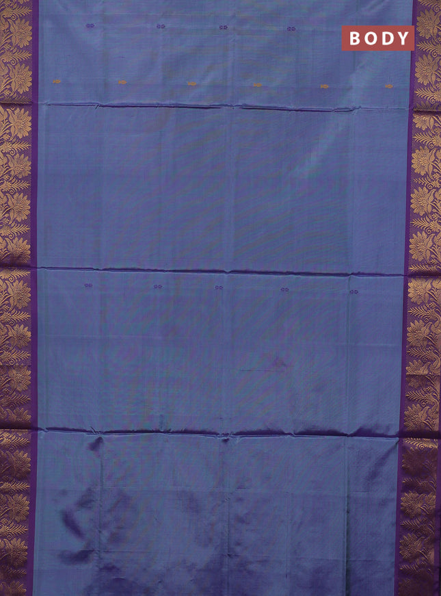 Banana pith saree blue shade and violet with thread woven buttas and zari woven border