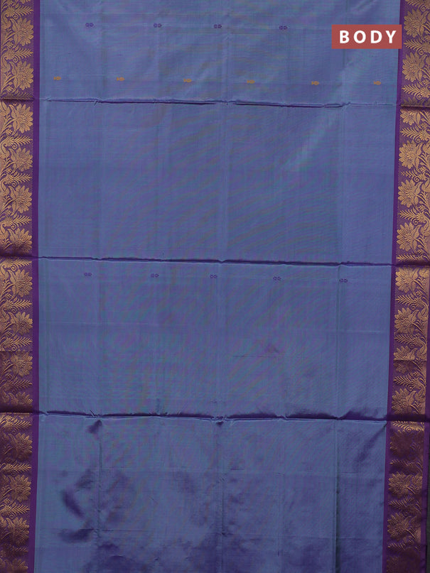 Banana pith saree blue shade and violet with thread woven buttas and zari woven border
