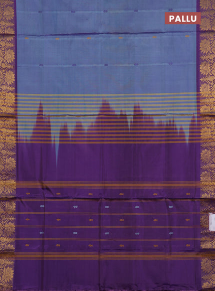 Banana pith saree blue shade and violet with thread woven buttas and zari woven border
