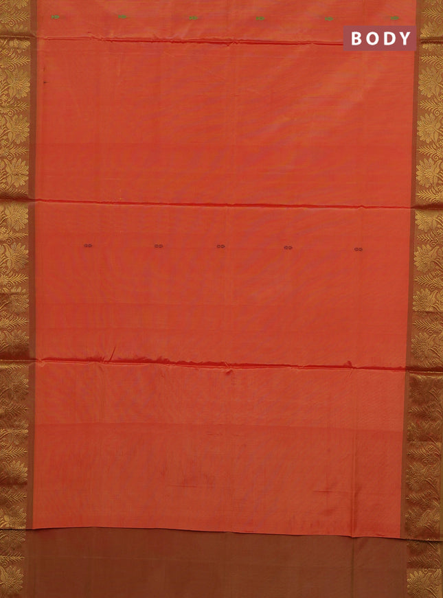 Banana pith saree sunset orange and dual shade of rust with thread woven buttas and zari woven border