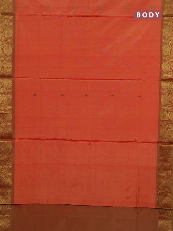 Banana pith saree sunset orange and dual shade of rust with thread woven buttas and zari woven border