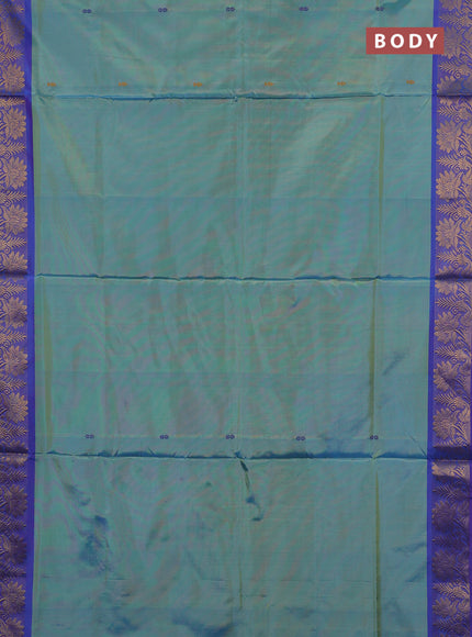 Banana pith saree dual shade of teal green and dual shade of purple with thread woven buttas and zari woven border