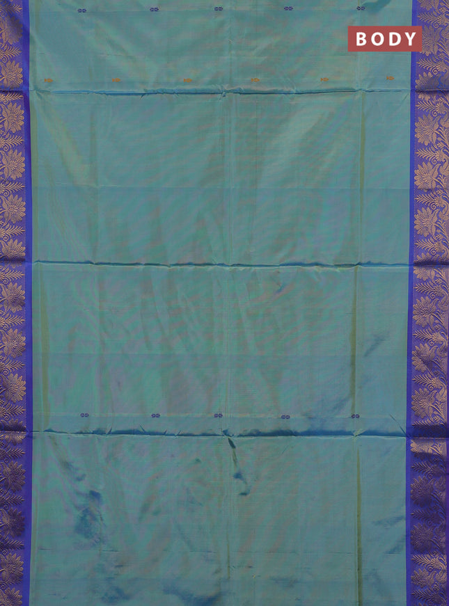 Banana pith saree dual shade of teal green and dual shade of purple with thread woven buttas and zari woven border