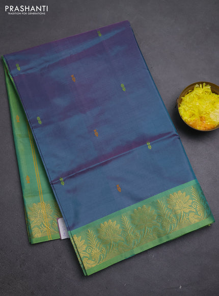 Banana pith saree dual shade peacock green and light green with thread woven buttas and zari woven border
