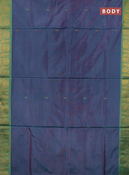 Banana pith saree dual shade peacock green and light green with thread woven buttas and zari woven border