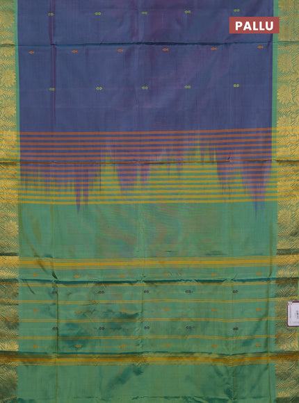 Banana pith saree dual shade peacock green and light green with thread woven buttas and zari woven border