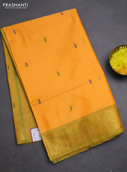Banana pith saree mango yellow and mustard yellow with thread woven buttas and zari woven border