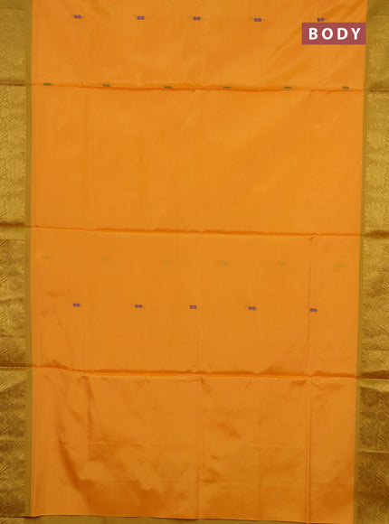 Banana pith saree mango yellow and mustard yellow with thread woven buttas and zari woven border