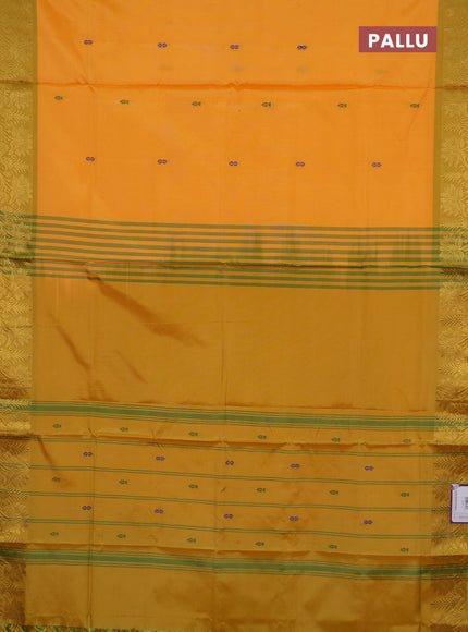 Banana pith saree mango yellow and mustard yellow with thread woven buttas and zari woven border