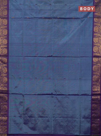 Banana pith saree blue shade and violet with thread woven buttas and zari woven border