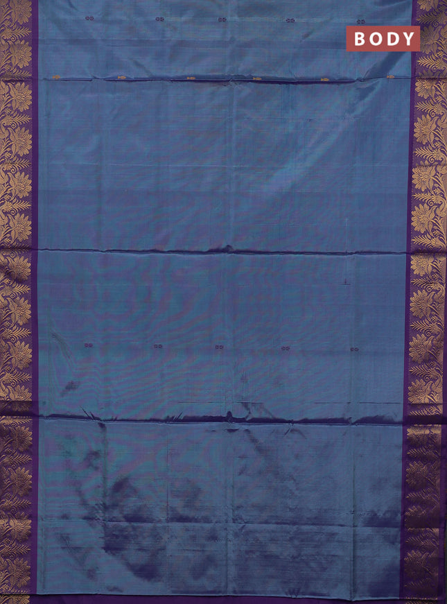 Banana pith saree blue shade and violet with thread woven buttas and zari woven border