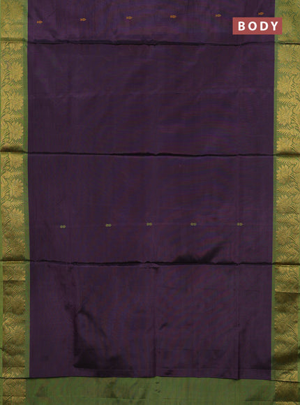 Banana pith saree deep purple and green with thread woven buttas and zari woven border