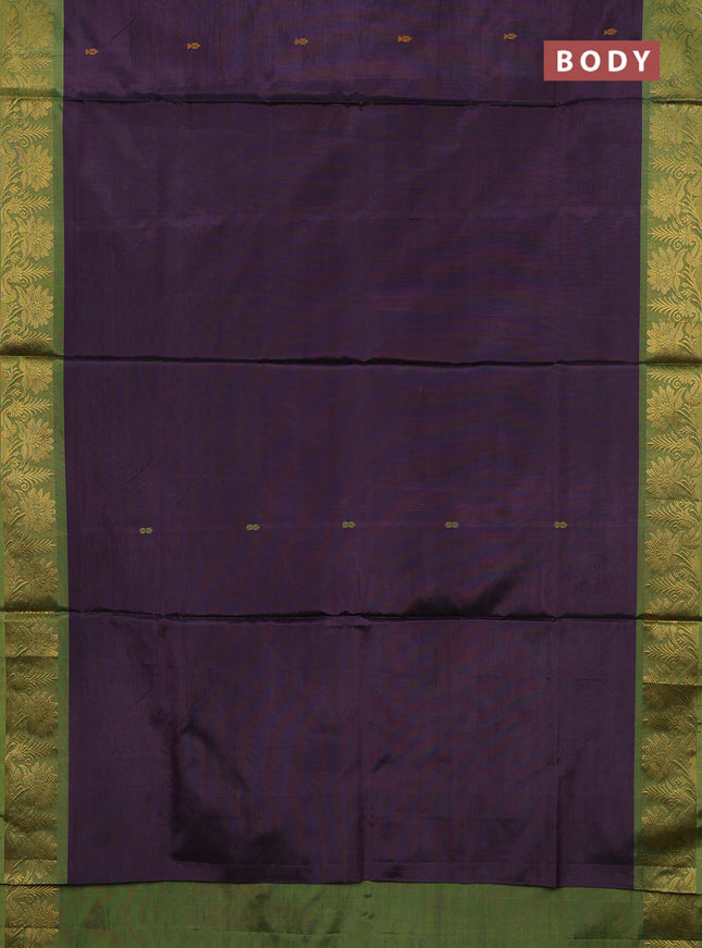 Banana pith saree deep purple and green with thread woven buttas and zari woven border