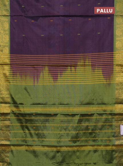 Banana pith saree deep purple and green with thread woven buttas and zari woven border