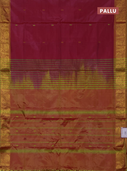 Banana pith saree wine shade and dual shade of maroon with thread woven buttas and zari woven border