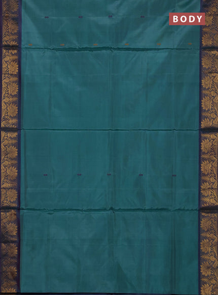Banana pith saree teal green and dual shade of peacock green with thread woven buttas and zari woven border