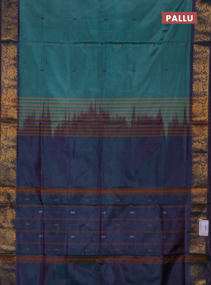 Banana pith saree teal green and dual shade of peacock green with thread woven buttas and zari woven border