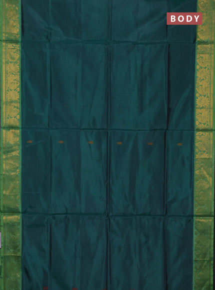 Banana pith saree peacock green and green with thread woven buttas and zari woven border