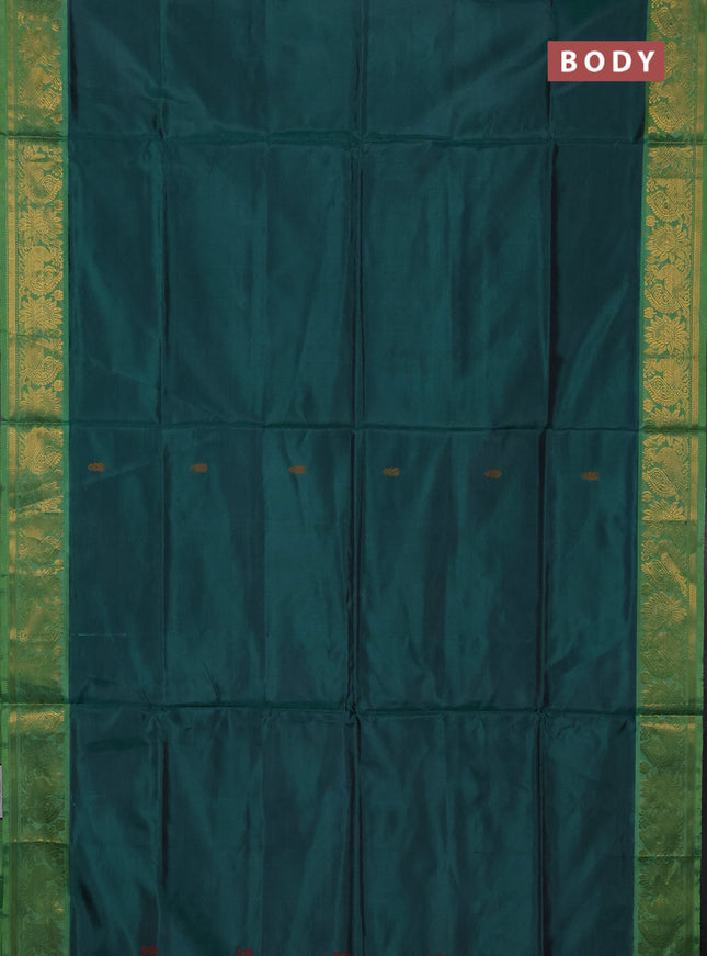 Banana pith saree peacock green and green with thread woven buttas and zari woven border