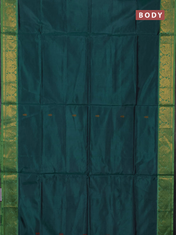 Banana pith saree peacock green and green with thread woven buttas and zari woven border