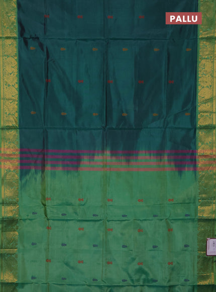 Banana pith saree peacock green and green with thread woven buttas and zari woven border