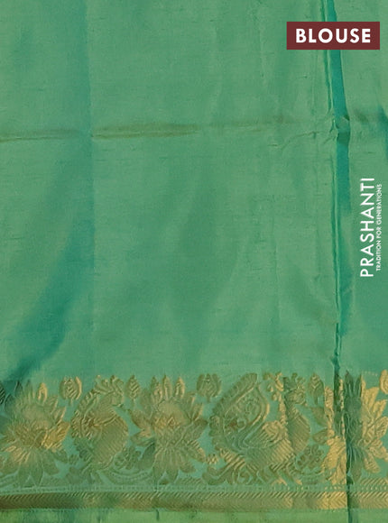 Banana pith saree peacock green and green with thread woven buttas and zari woven border