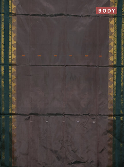 Banana pith saree dual shade of green and green with thread woven buttas and temple design rettapet zari woven border