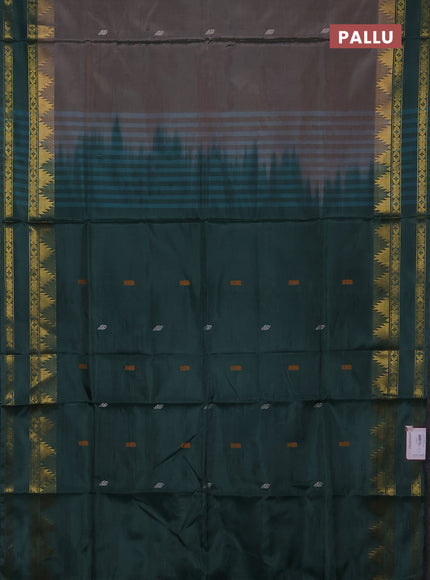 Banana pith saree dual shade of green and green with thread woven buttas and temple design rettapet zari woven border
