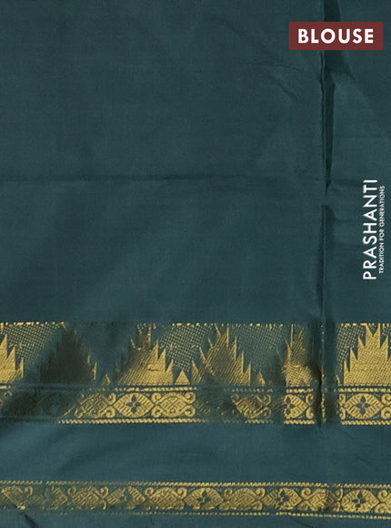 Banana pith saree dual shade of green and green with thread woven buttas and temple design rettapet zari woven border