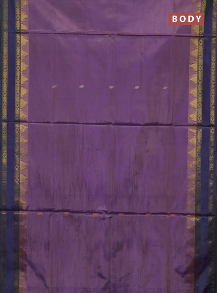 Banana pith saree lavender and dual shade of greenish violet with thread woven buttas and temple design rettapet zari woven border