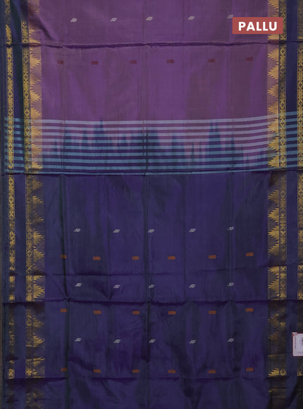 Banana pith saree lavender and dual shade of greenish violet with thread woven buttas and temple design rettapet zari woven border