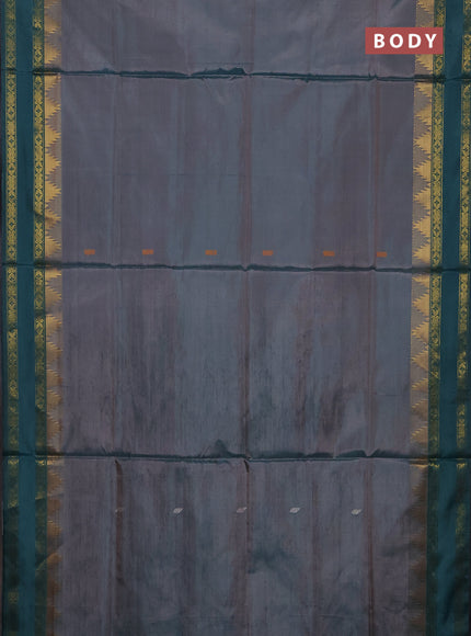 Banana pith saree dual shade of green and gree shade with thread woven buttas and temple design rettapet zari woven border