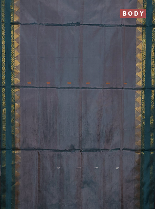 Banana pith saree dual shade of green and gree shade with thread woven buttas and temple design rettapet zari woven border