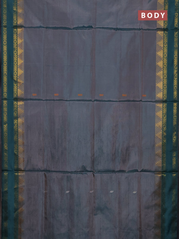 Banana pith saree dual shade of green and gree shade with thread woven buttas and temple design rettapet zari woven border