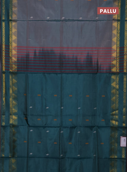 Banana pith saree dual shade of green and gree shade with thread woven buttas and temple design rettapet zari woven border