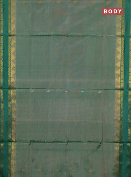 Banana pith saree dual shade of green and green with thread woven buttas and temple design rettapet zari woven border