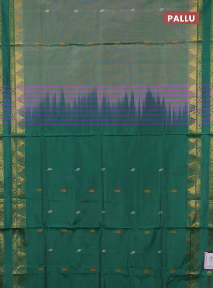 Banana pith saree dual shade of green and green with thread woven buttas and temple design rettapet zari woven border
