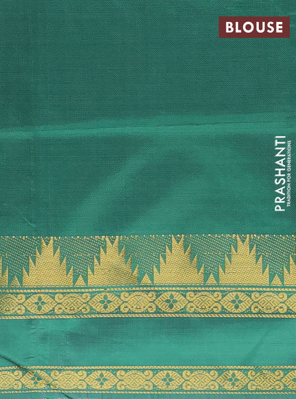 Banana pith saree dual shade of green and green with thread woven buttas and temple design rettapet zari woven border
