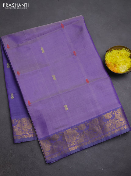 Banana pith saree lavender and purple with thread woven buttas and zari woven buttas