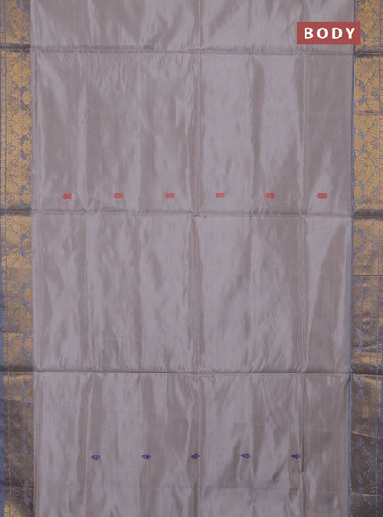 Banana pith saree beige and grey with thread woven buttas and zari woven buttas