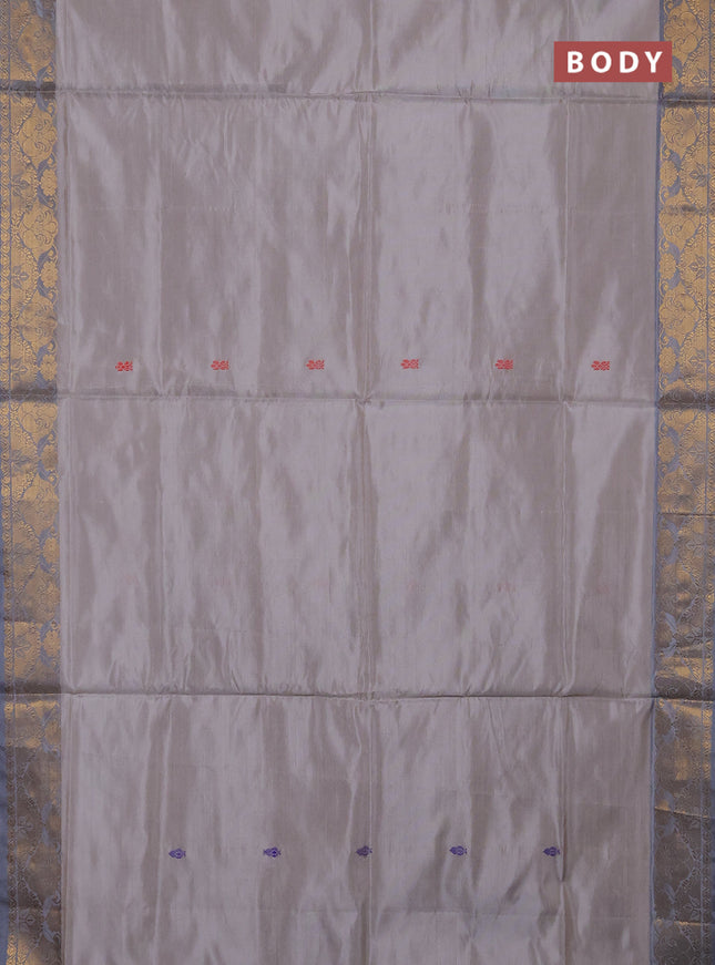 Banana pith saree beige and grey with thread woven buttas and zari woven buttas