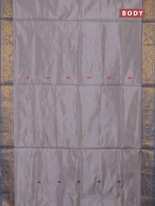 Banana pith saree beige and grey with thread woven buttas and zari woven buttas