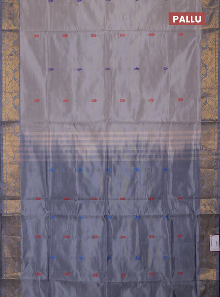 Banana pith saree beige and grey with thread woven buttas and zari woven buttas