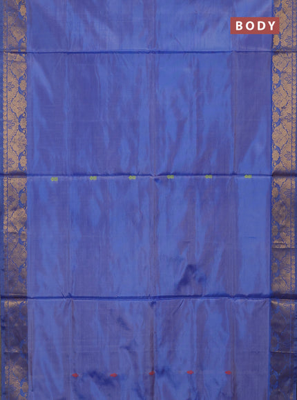 Banana pith saree blue with thread woven buttas and zari woven buttas