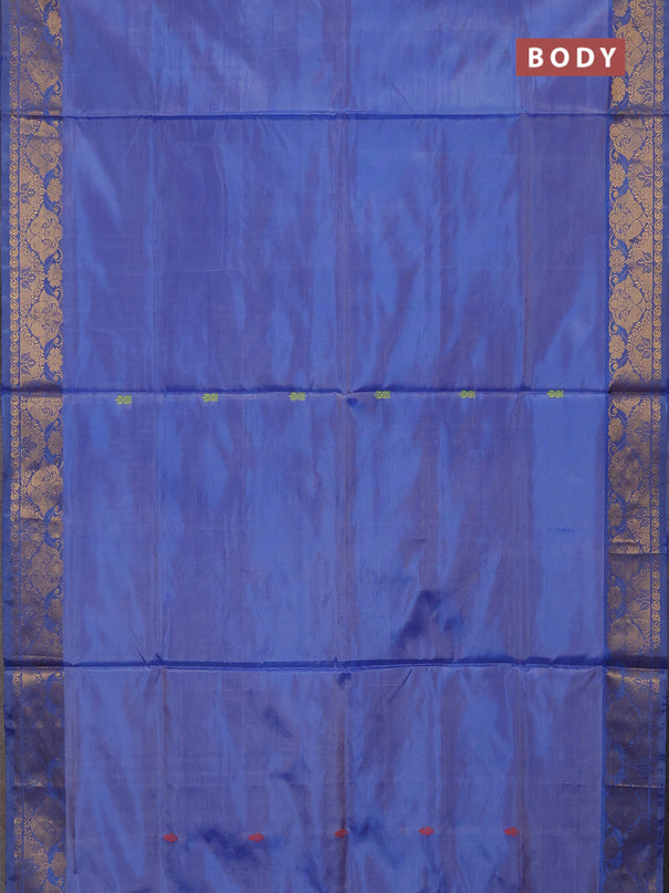 Banana pith saree blue with thread woven buttas and zari woven buttas