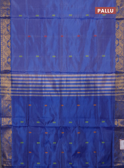 Banana pith saree blue with thread woven buttas and zari woven buttas